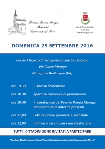 Programma Premiazione 41^edizione Premio Poesia Marega - 1° memorial prof. Nereo Arzenton