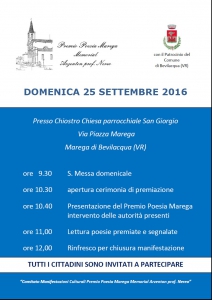 Programma Premiazione 41^edizione Premio Poesia Marega - 1° memorial prof. Nereo Arzenton